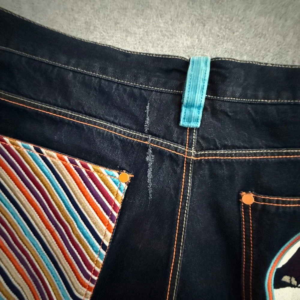 COOGI Mens Jeans 44x35 Dark Wash Embroidered Striped Pocket Baggy Straight Leg